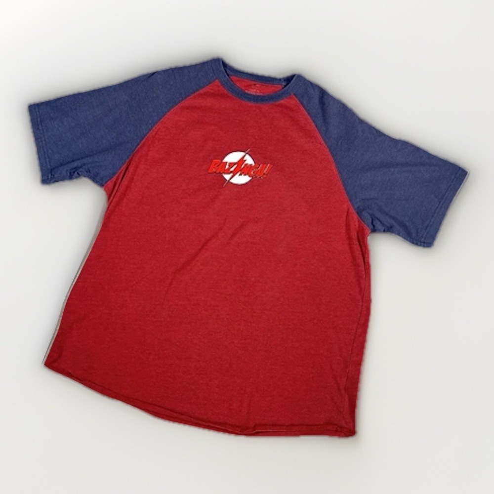 Bazinga The Big Bang Theory Mens Large Raglan T-Shirt Sheldon Red Graphic Tee